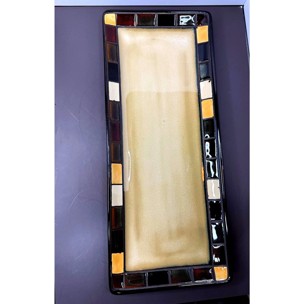 Home Trends MOSAIC 14.25 x 5.75" Tile Square Dinner Serving Tray Neutral Colors